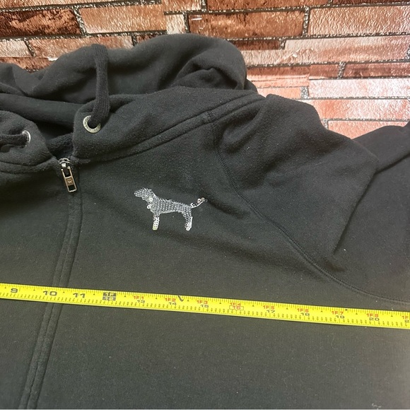 victoria’s Secret Black Hoodie with Sequin PINK Logo size L - Picture 7 of 9